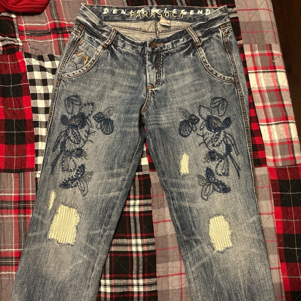 Women's Blue Jeans with Floral Embroidery